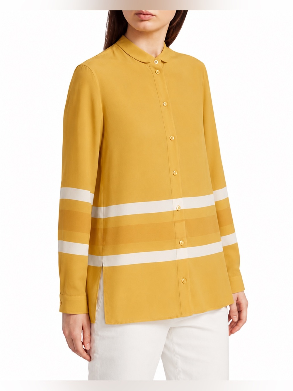 Akris Yellow Tonal Stripes Cotton Blouse